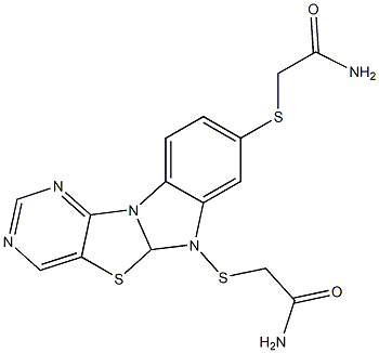2-({2-[(2-amino-2-oxoethyl)sulfanyl]pyrimido[4',5':4,5][1,3]thiazolo[3,2-a]benzimidazol-4-yl}sulfanyl)acetamide 结构式