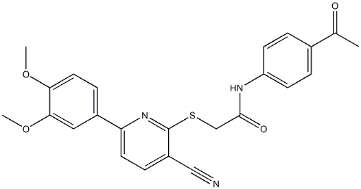 N-(4-acetylphenyl)-2-({6-[3,4-bis(methyloxy)phenyl]-3-cyanopyridin-2-yl}sulfanyl)acetamide Structure