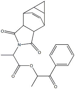 1-methyl-2-oxo-2-phenylethyl 2-(3,5-dioxo-4-azatetracyclo[5.3.2.0~2,6~.0~8,10~]dodec-11-en-4-yl)propanoate Struktur