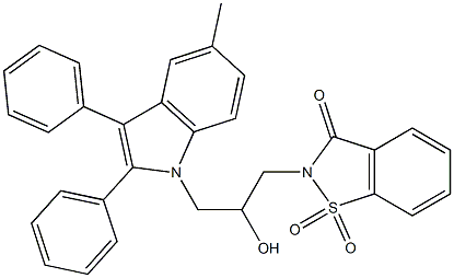 2-[2-hydroxy-3-(5-methyl-2,3-diphenyl-1H-indol-1-yl)propyl]-1,2-benzisothiazol-3(2H)-one 1,1-dioxide Structure