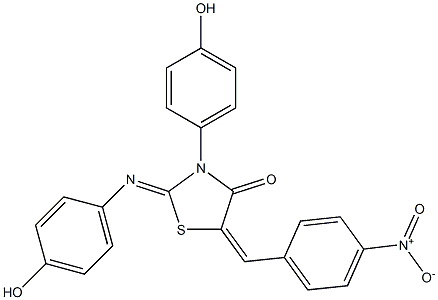 5-{4-nitrobenzylidene}-3-(4-hydroxyphenyl)-2-[(4-hydroxyphenyl)imino]-1,3-thiazolidin-4-one Structure