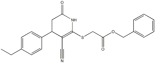 benzyl {[3-cyano-4-(4-ethylphenyl)-6-oxo-1,4,5,6-tetrahydro-2-pyridinyl]sulfanyl}acetate,,结构式