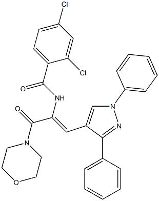 2,4-dichloro-N-[2-(1,3-diphenyl-1H-pyrazol-4-yl)-1-(4-morpholinylcarbonyl)vinyl]benzamide,,结构式