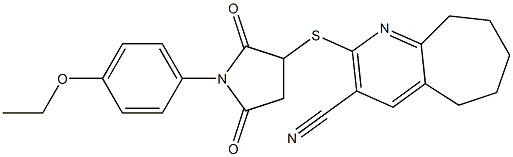 2-{[1-(4-ethoxyphenyl)-2,5-dioxo-3-pyrrolidinyl]sulfanyl}-6,7,8,9-tetrahydro-5H-cyclohepta[b]pyridine-3-carbonitrile Struktur