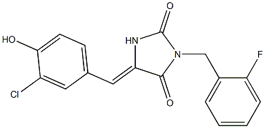 5-(3-chloro-4-hydroxybenzylidene)-3-(2-fluorobenzyl)-2,4-imidazolidinedione,,结构式