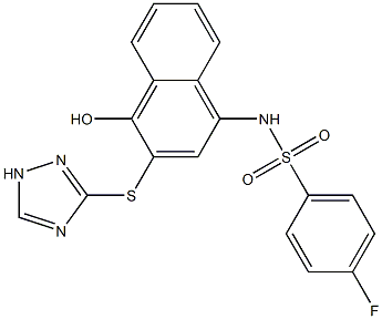 4-fluoro-N-[4-hydroxy-3-(1H-1,2,4-triazol-3-ylsulfanyl)-1-naphthyl]benzenesulfonamide Struktur