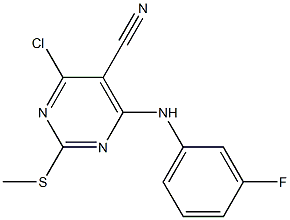 4-chloro-6-(3-fluoroanilino)-2-(methylsulfanyl)pyrimidine-5-carbonitrile 化学構造式