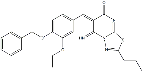 6-[4-(benzyloxy)-3-ethoxybenzylidene]-5-imino-2-propyl-5,6-dihydro-7H-[1,3,4]thiadiazolo[3,2-a]pyrimidin-7-one Struktur
