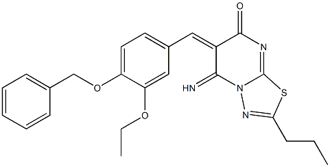 6-[4-(benzyloxy)-3-ethoxybenzylidene]-5-imino-2-propyl-5,6-dihydro-7H-[1,3,4]thiadiazolo[3,2-a]pyrimidin-7-one,,结构式