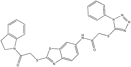 N-(2-{[2-(2,3-dihydro-1H-indol-1-yl)-2-oxoethyl]sulfanyl}-1,3-benzothiazol-6-yl)-2-[(1-phenyl-1H-tetraazol-5-yl)sulfanyl]acetamide Structure