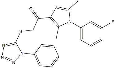 1-[1-(3-fluorophenyl)-2,5-dimethyl-1H-pyrrol-3-yl]-2-[(1-phenyl-1H-tetraazol-5-yl)sulfanyl]ethanone,,结构式