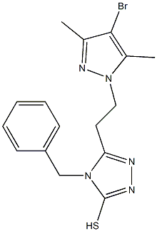 4-benzyl-5-[2-(4-bromo-3,5-dimethyl-1H-pyrazol-1-yl)ethyl]-4H-1,2,4-triazol-3-yl hydrosulfide 结构式
