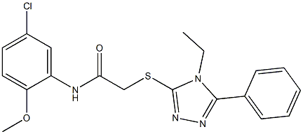 N-(5-chloro-2-methoxyphenyl)-2-[(4-ethyl-5-phenyl-4H-1,2,4-triazol-3-yl)sulfanyl]acetamide 化学構造式