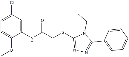 N-(5-chloro-2-methoxyphenyl)-2-[(4-ethyl-5-phenyl-4H-1,2,4-triazol-3-yl)sulfanyl]acetamide 结构式