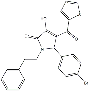 5-(4-bromophenyl)-3-hydroxy-1-(2-phenylethyl)-4-(thien-2-ylcarbonyl)-1,5-dihydro-2H-pyrrol-2-one,,结构式