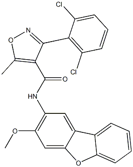 3-(2,6-dichlorophenyl)-N-(3-methoxydibenzo[b,d]furan-2-yl)-5-methyl-4-isoxazolecarboxamide Struktur