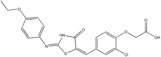 [2-chloro-4-({2-[(4-ethoxyphenyl)imino]-4-oxo-1,3-thiazolidin-5-ylidene}methyl)phenoxy]acetic acid 结构式