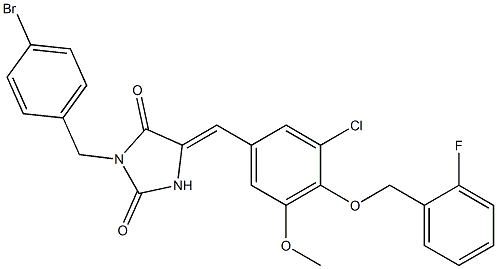 3-(4-bromobenzyl)-5-{3-chloro-4-[(2-fluorobenzyl)oxy]-5-methoxybenzylidene}-2,4-imidazolidinedione Structure