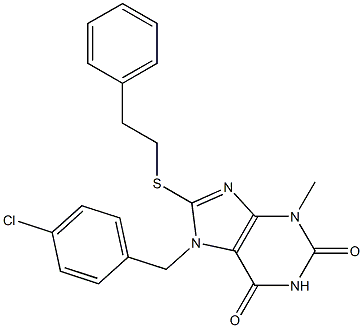7-[(4-chlorophenyl)methyl]-3-methyl-8-[(2-phenylethyl)sulfanyl]-3,7-dihydro-1H-purine-2,6-dione,,结构式