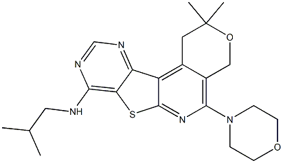 N-isobutyl-2,2-dimethyl-5-(4-morpholinyl)-1,4-dihydro-2H-pyrano[4'',3'':4',5']pyrido[3',2':4,5]thieno[3,2-d]pyrimidin-8-amine Struktur