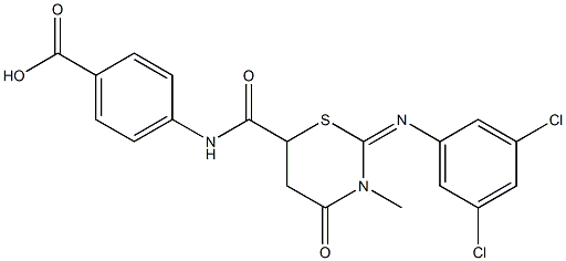 4-[({2-[(3,5-dichlorophenyl)imino]-3-methyl-4-oxo-1,3-thiazinan-6-yl}carbonyl)amino]benzoic acid Structure