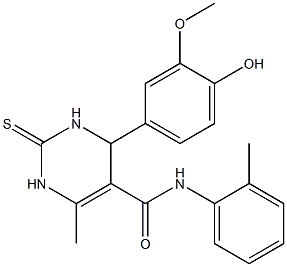 4-[4-hydroxy-3-(methyloxy)phenyl]-6-methyl-N-(2-methylphenyl)-2-thioxo-1,2,3,4-tetrahydropyrimidine-5-carboxamide Struktur