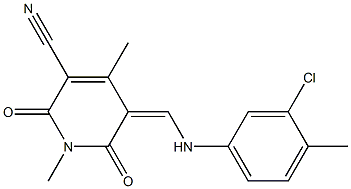 5-[(3-chloro-4-methylanilino)methylene]-1,4-dimethyl-2,6-dioxo-1,2,5,6-tetrahydro-3-pyridinecarbonitrile,,结构式