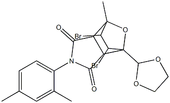 8,9-dibromo-4-(2,4-dimethylphenyl)-1-(1,3-dioxolan-2-yl)-7-methyl-10-oxa-4-azatricyclo[5.2.1.0~2,6~]decane-3,5-dione,,结构式