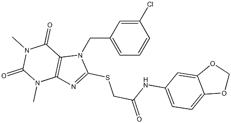 N-(1,3-benzodioxol-5-yl)-2-{[7-(3-chlorobenzyl)-1,3-dimethyl-2,6-dioxo-2,3,6,7-tetrahydro-1H-purin-8-yl]sulfanyl}acetamide Structure