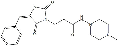 3-(5-benzylidene-2,4-dioxo-1,3-thiazolidin-3-yl)-N-(4-methyl-1-piperazinyl)propanamide Struktur