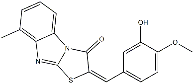 2-(3-hydroxy-4-methoxybenzylidene)-8-methyl[1,3]thiazolo[3,2-a]benzimidazol-3(2H)-one,,结构式