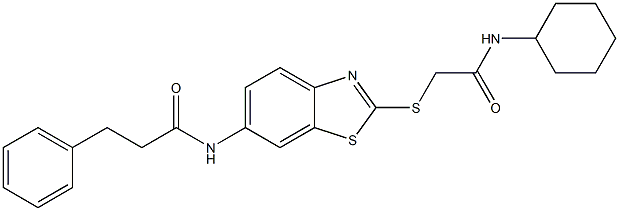 N-(2-{[2-(cyclohexylamino)-2-oxoethyl]sulfanyl}-1,3-benzothiazol-6-yl)-3-phenylpropanamide 结构式