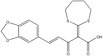 5-(1,3-benzodioxol-5-yl)-2-(1,3-dithiepan-2-ylidene)-3-oxo-4-pentenoic acid Structure