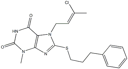 7-(3-chloro-2-butenyl)-3-methyl-8-[(3-phenylpropyl)sulfanyl]-3,7-dihydro-1H-purine-2,6-dione Struktur