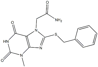 2-[8-(benzylsulfanyl)-3-methyl-2,6-dioxo-1,2,3,6-tetrahydro-7H-purin-7-yl]acetamide Struktur