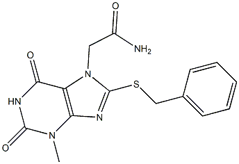 2-[8-(benzylsulfanyl)-3-methyl-2,6-dioxo-1,2,3,6-tetrahydro-7H-purin-7-yl]acetamide 化学構造式