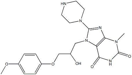 7-[2-hydroxy-3-(4-methoxyphenoxy)propyl]-3-methyl-8-(1-piperazinyl)-3,7-dihydro-1H-purine-2,6-dione Struktur