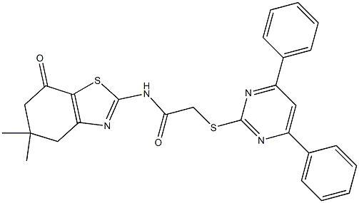 N-(5,5-dimethyl-7-oxo-4,5,6,7-tetrahydro-1,3-benzothiazol-2-yl)-2-[(4,6-diphenyl-2-pyrimidinyl)sulfanyl]acetamide Struktur