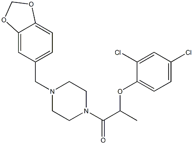 2-[4-(1,3-benzodioxol-5-ylmethyl)-1-piperazinyl]-1-methyl-2-oxoethyl 2,4-dichlorophenyl ether Struktur