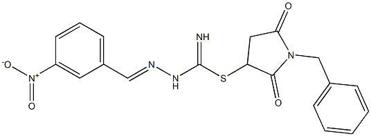 1-benzyl-2,5-dioxo-3-pyrrolidinyl 2-{3-nitrobenzylidene}hydrazinecarbimidothioate Struktur