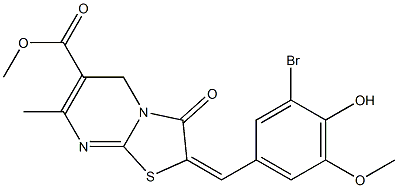 methyl 2-(3-bromo-4-hydroxy-5-methoxybenzylidene)-7-methyl-3-oxo-2,3-dihydro-5H-[1,3]thiazolo[3,2-a]pyrimidine-6-carboxylate 结构式