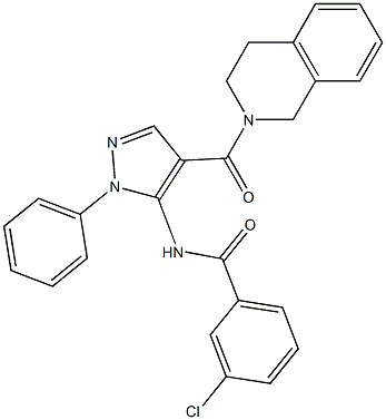 3-chloro-N-[4-(3,4-dihydro-2(1H)-isoquinolinylcarbonyl)-1-phenyl-1H-pyrazol-5-yl]benzamide,,结构式