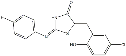 5-(5-chloro-2-hydroxybenzylidene)-2-[(4-fluorophenyl)imino]-1,3-thiazolidin-4-one,,结构式