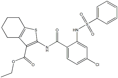 ethyl 2-({4-chloro-2-[(phenylsulfonyl)amino]benzoyl}amino)-4,5,6,7-tetrahydro-1-benzothiophene-3-carboxylate Structure