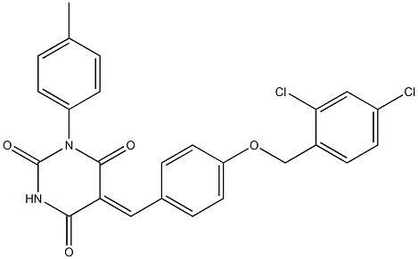 5-{4-[(2,4-dichlorobenzyl)oxy]benzylidene}-1-(4-methylphenyl)-2,4,6(1H,3H,5H)-pyrimidinetrione,,结构式