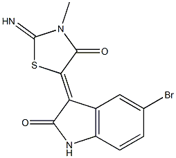 5-bromo-3-(2-imino-3-methyl-4-oxo-1,3-thiazolidin-5-ylidene)-1,3-dihydro-2H-indol-2-one,,结构式