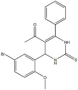 1-[4-(5-bromo-2-methoxyphenyl)-6-phenyl-2-thioxo-1,2,3,4-tetrahydro-5-pyrimidinyl]ethanone Structure