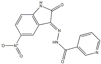 N'-{5-nitro-2-oxo-1,2-dihydro-3H-indol-3-ylidene}nicotinohydrazide 化学構造式