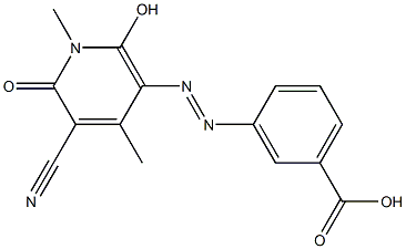 3-[(5-cyano-2-hydroxy-1,4-dimethyl-6-oxo-1,6-dihydro-3-pyridinyl)diazenyl]benzoic acid 化学構造式