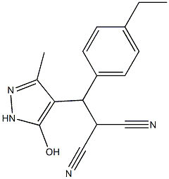 2-[(4-ethylphenyl)(5-hydroxy-3-methyl-1H-pyrazol-4-yl)methyl]malononitrile 化学構造式